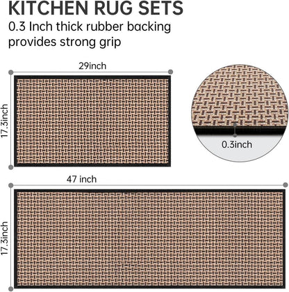 Kitchen Rugs and Mats Non Slip Washable Set of 2 PCS, Absorbent Runner Rugs for Kitchen, Front of Sink, Kitchen Mats for Floor, 17.3"X47"+17.3"X29" (Black) | 17.3"X47"+17.3"X29", Absorbent Woven Runner Set with Cushioned Rubber Backing for Sinks, Bathroom Vanities and Laundry Rooms2