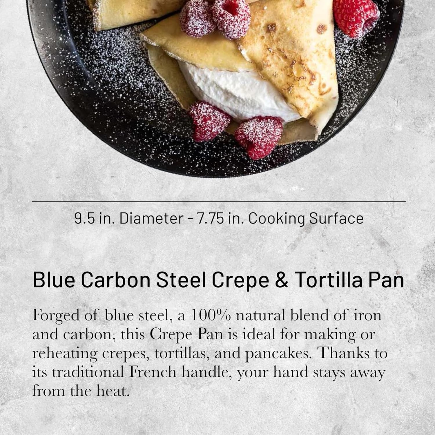 blue-carbon-steel-crepe-tortilla-pan-9-5-diameter-7-75-cooking-surface-ideal-for-making-reheating-crepes-tortillas-pancakes-naturally-non-stick-finish-made-in-france