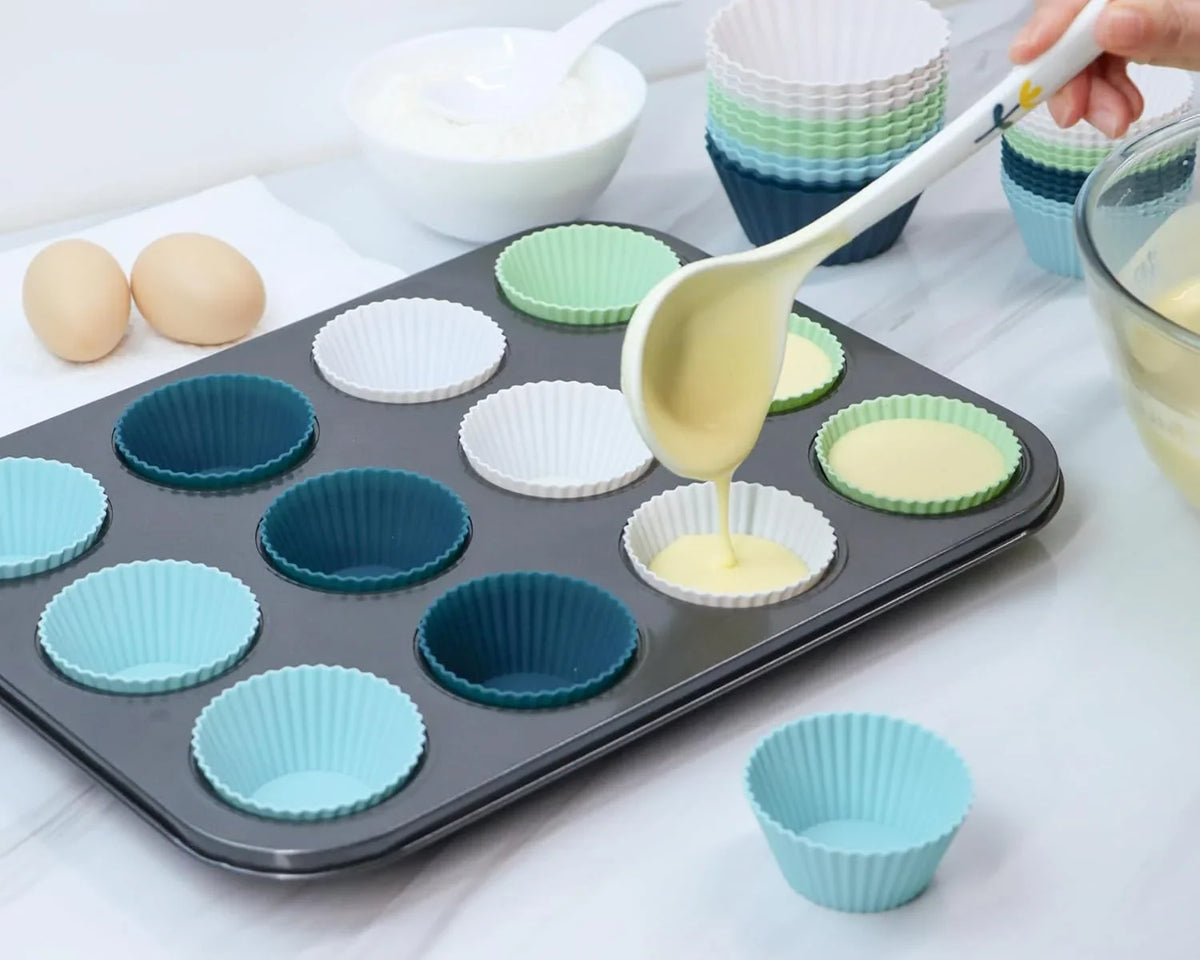 silicone-baking-muffin-cups-12-pack-reusable-cupcake-liners-cake-molds-bpa-free-dishwasher-safewhite-green-navy-dusty-blue-silicone-material-non-stick-round-bpa-free-dishwasher-safe-orange-colors