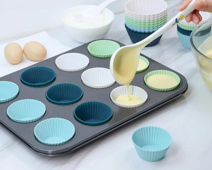 Silicone Baking Muffin Cups 12 Pack, Reusable Cupcake Liners Cake Molds, BPA Free, Dishwasher Safe(White, Green, Navy, Dusty Blue) | Silicone Material, Non-Stick, Round, BPA Free, Dishwasher Safe, Orange Colors2