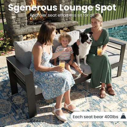 4 Pieces Modern Aluminum Patio Furniture Set with Fire Pit Table, Outdoor Conversation Sets Metal Sectional Sofa5