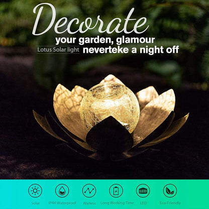 Solar Lights Outdoor Garden, Crackle Globe Glass Lotus Decor, Waterproof LED Metal Flower Decorations for Patio,Lawn,Walkway,Tabletop,Ground2