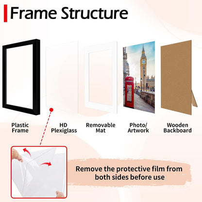 8X10 Picture Frame Set of 2, Black Photo Frame for Tabletop or Wall Display, Display Pictures 5X7 with Mat or 8X10 without Mat, Frame Collage with HD Plexiglass for Gallery Wall Home Decor2