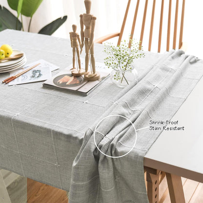 Solid Embroidery Lattice Tablecloth Cotton Linen Dust-Proof Checkered Table Cover for Kitchen Dinning Tabletop Decoration (Rectangle/Oblong, 52 X 70 Inch, Grey)2