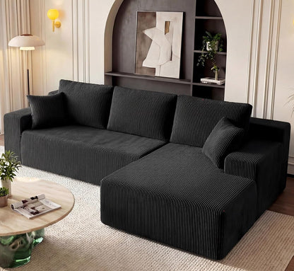 Cloud Sectional Boneless Couches for Living Room, Modular L Shaped Couch with Deep Seat Oversized Right Facing Chaise, Memory Foam Compressed Spineless 3 Seater Sofa for Apartment, Black1