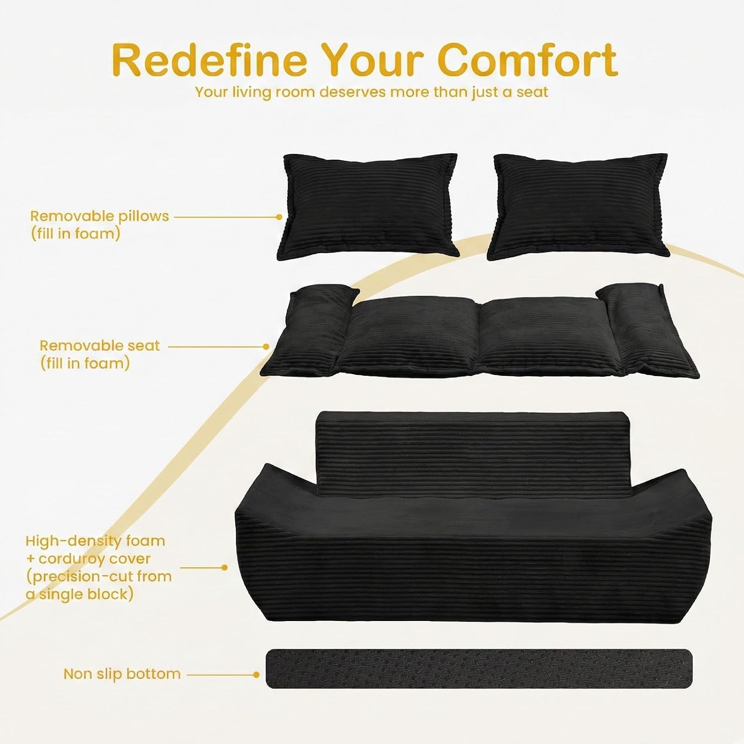 56-boneless-loveseat-sofa-2-seater-black-boneless-sofa-with-removable-cushions-2-pillows-small-couch-boneless-compress-foam-sofa-for-living-room-apartments-office