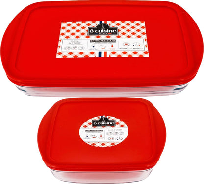 Borosilicate Glass Casserole Dish, XL (5.2 QT) + Square Baking Dish (2.4 QT) with Lids – Lasagna & Brownie Pan, Glass Meal Prep Containers, Freezer, Oven & Microwave Safe, Made in France1