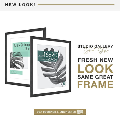 Studio Gallery Poster Frame, 20X24 Matted to 16X20, Black Woodgrain2