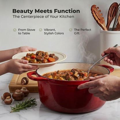 6.4QT Enameled Cast Iron Dutch Oven Pot with Lid, Heat Pad & Trivet, Heavy-Duty Soup Pot for Stews, Braising, Roasting & Sourdough Bread Baking, Oven Safe up to 500°F - Ablaze Red5
