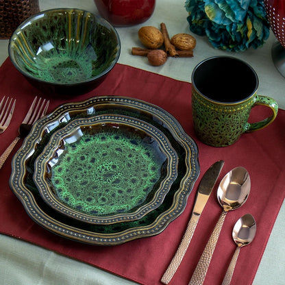 Stoneware round Oval Dinnerware Dish Set, Jade Green8