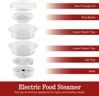 2-Tier Vegetable Steamer and Rice Cooker, 120V 60Hz 800W | 6.3 Quart Electric Steamer for Cooking Healthy Fish, Eggs, Vegetables, Rice, and Baby Food2