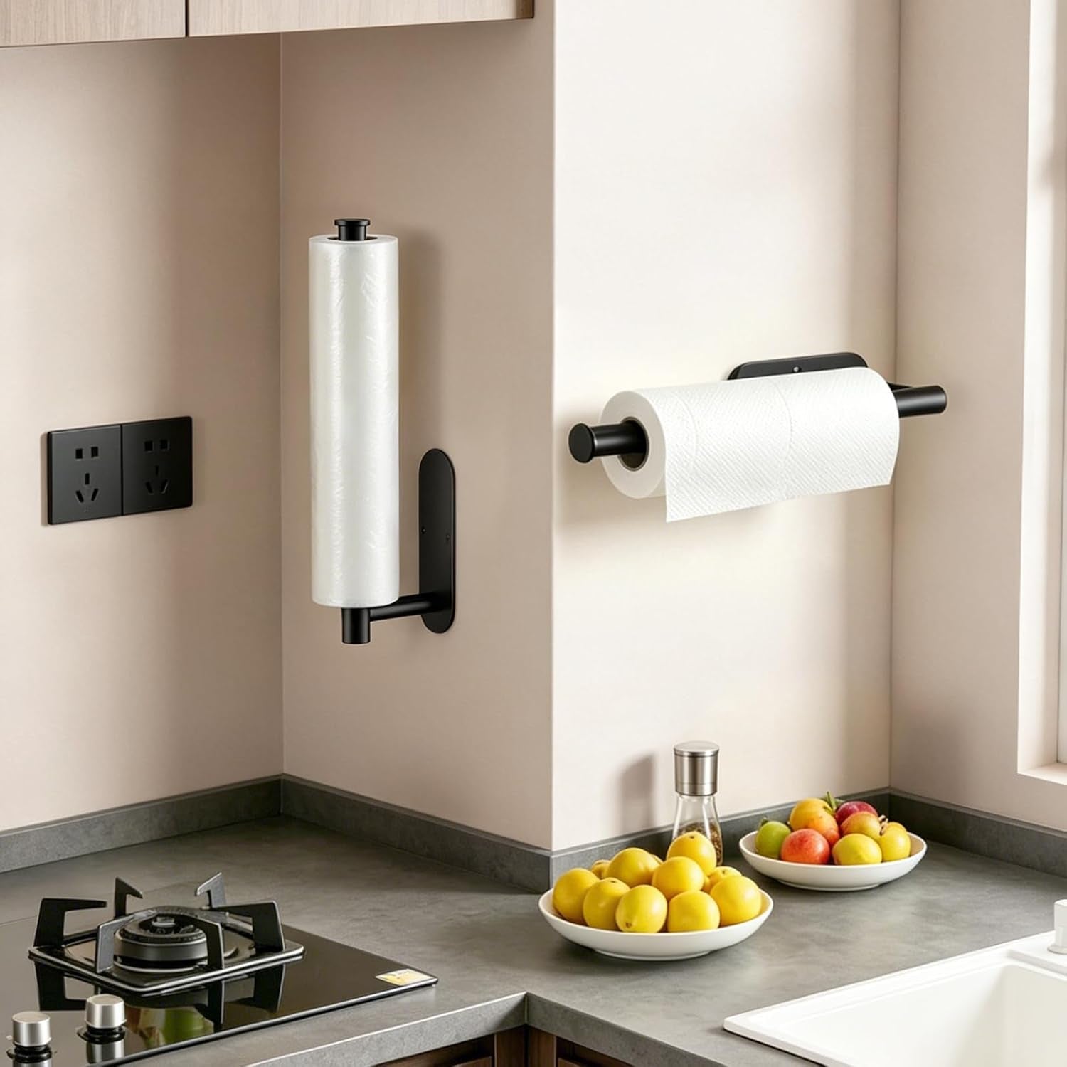 2-pack-paper-towel-holder-for-kitchen-self-adhesive-drilling-mount