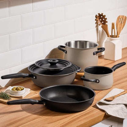 6Pc Stackable Set with Universal Lids | Hard Anodized Non Stick and Stainless Steel Pots and Pans | Induction Compatible | Dishwasher Safe | Oven Safe | Black & Gray | Accent Series Cookware9