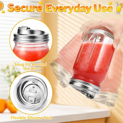 Wide Mouth Mason Jar Drinking Lids, Stainless Steel Sip Lid, 2 Pcs | Mason Jar Drink Lids for Iced Coffee, Smoothies & Cold Drinks, Leak Resistant, Reusable, Heavy Duty Metal4