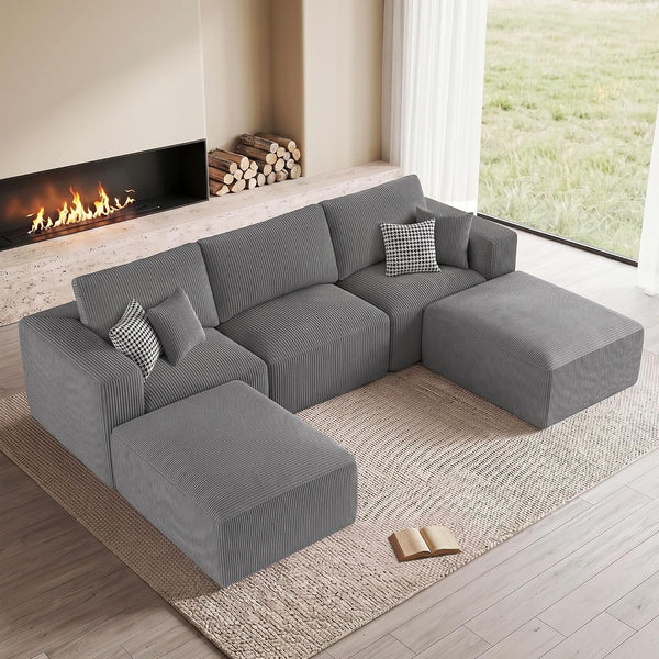 111" Modular Sectional Sofa, U Shaped Cloud Boneless Couch Grey1