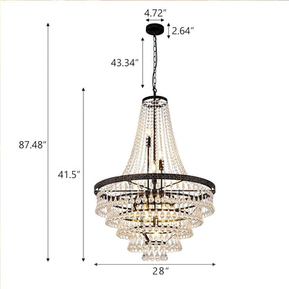 French Empire Crystal Chandeliers, Antique Bronze Chandeliers 10 Lights, Rustic Farmhouse Chandelier High Ceiling Light Fixture for Entryway, Foyer, Dining Room, Staircase (Bronze, 28 Inches)2