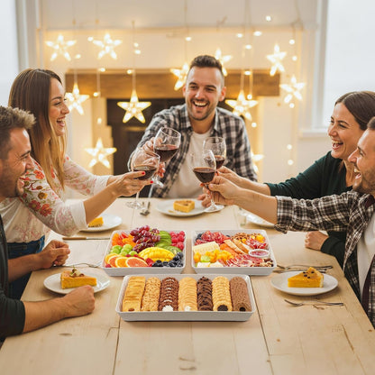 4 Pcs Serving Tray for Party, Reusable Plastic Food Serving Platter | Bpa-Free White Trays for Desserts, Snacks, Fruit, Appetizers & Charcuterie, Catering Dish for Buffet Display & Party Supplies9
