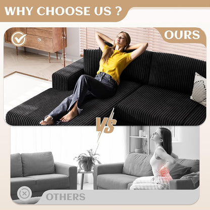 105" Boneless Couches for Living Room, Sectional Couches Modular Sofa with L-Shaped Chaise, Memory Foam Comfy Cloud Couch with Plush Corduroy Fabric, No Assembly Required, Black6