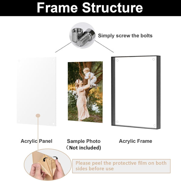 5X7 Picture Frame - Stunning Color Acrylic Photo Frame - Use as 5X7, 5X5, 4X6 Picture Frame and Acrylic Decorative Tray - Horizontal and Vertical Formats for Tabletop Display, Black Grey, 1Pack3