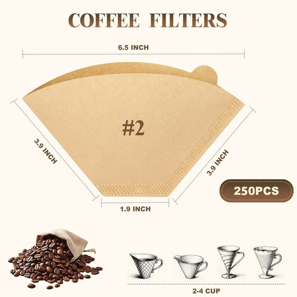 250 Count Coffee Filters #2, Premiun Unbleached Natural No Blowout, 2-4 Cup | Disposable Coffee Filter Cone Paper, for Pour Over, Drip Coffee Maker, for Home, Office, Coffee Shop5