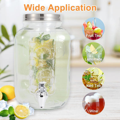 1 Gallon Glass Drink Dispensers for Parties-Set of 2,Leak-Proof Spigot | 4L Drink Dispenser with Fruit Infuser & Stand,Juice or Beverage Dispenser for Bbq,Picnic,Weddings,Lemonade Stand Supplies8