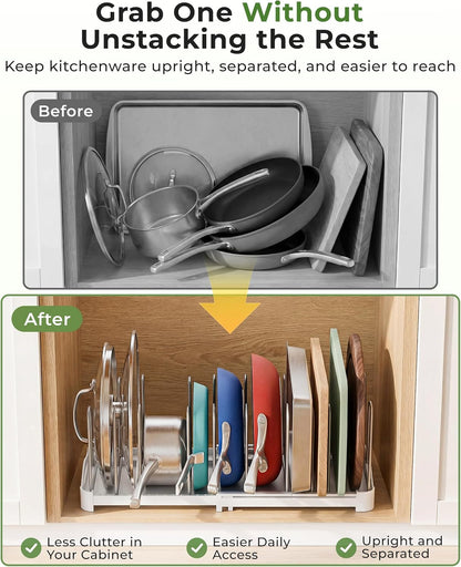 Adjustable Cabinet Organizer for Pot Lids, Bakeware, Cookie Sheets & Cutting Boards, Upright Storage Rack for Kitchen Cabinet, Stable Dividers, 9.7" Deep, 12.6" to 21.5" Wide, GS02SS8