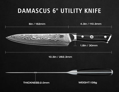 Damascus Chef Knife,Utility Knife 6 in Japanese Steel Kitchen Knife2