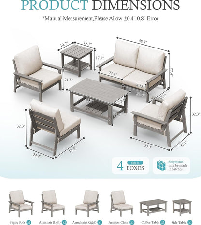 Modular Outdoor Conversation Set, 7Pcs Patio Furniture, Grey/Beige5