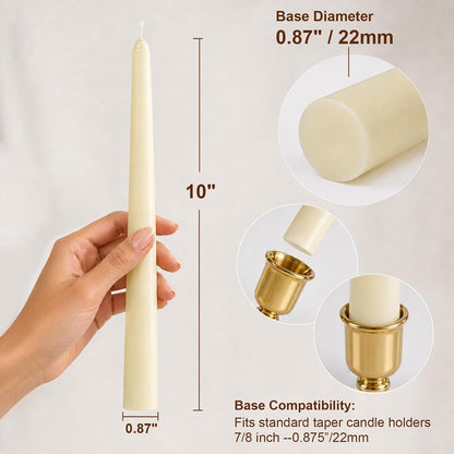 Ivory Taper Candles 10 Inch, 4 Pack Dripless Unscented Candle Sticks, 7 H3