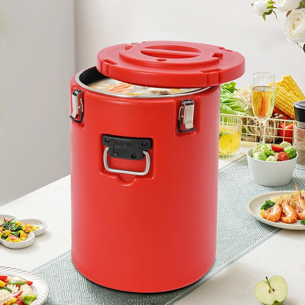 Commercial Soup Container, 40L/10.57Gal Insulated Food Carrier Insulated Bucket, Stainless Steel Food Warmer Soup Storage Container Commercial Insulated Drum for Restaurant Kitchen (Red)9
