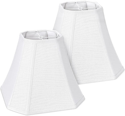 2-Pack White Square Cut Corner Lamp Shades, 6.5" Top × 13" Bottom × 10.8" Height, Spider Fitter – Medium Shade for Table Lamps, Foldable Bell Fabric Lampshade, Modern & Minimalist Home Decor.1