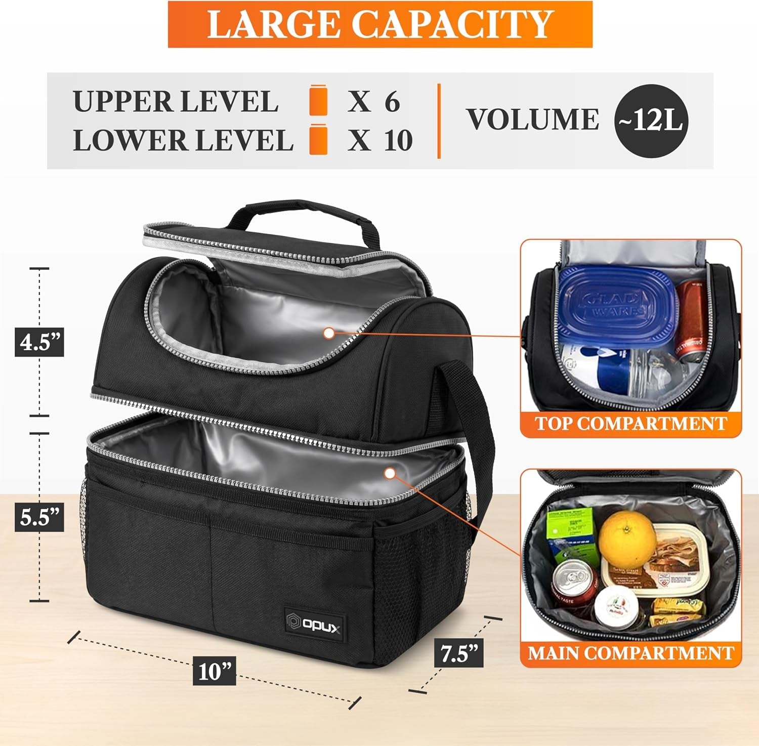 insulated-lunch-bag-for-men-women-double-decker-leakproof-black