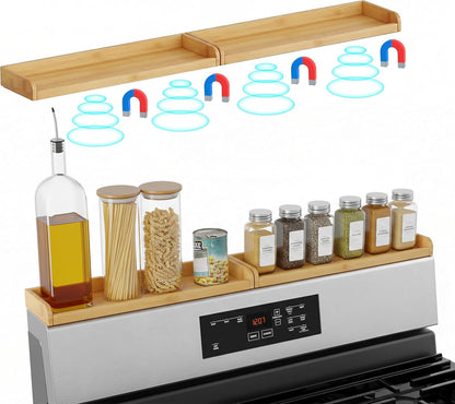 Magnetic Stove Top Shelf 30 Inch – over the Stove Spice Rack Organizer for Flat Top Stoves, Strong Magnetic Bamboo Kitchen Shelf, Space Saving Stove Top Storage Rack, Tool-Free Installation, Natural1
