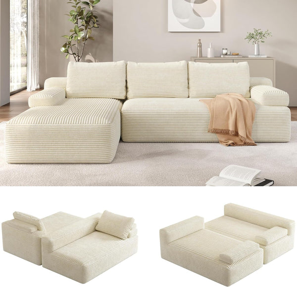 110" Sectional Sofa Boneless Couch with Chaise, Beige1