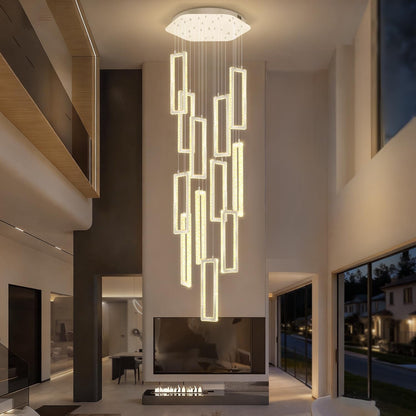 H158 Crystal Rectangle Chandelier 12 Ring Chandeliers for High Ceiling Gold Large Pendant Lighting High Ceiling Light for Living Room Staircase Foyer2