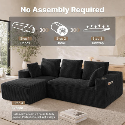 95"Boneless Couch, L Shaped Couch with Chaise & Cup Holders & Pocket7