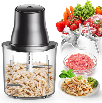 Food Processors, 2 in 1 Electric Chicken Shredder &Food Chopper with 250W Copper Motor,1.5L Bowls & 2 Bi-Level Blades,One-Touch Electric Chicken Breast Shredder Tool-Smart Overheat Protection1