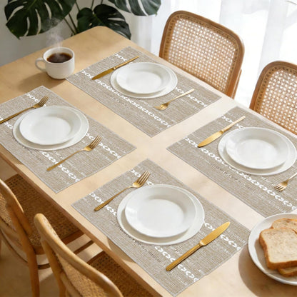 10PCS Cotton Linen Placemats 12 X 18 Inch Boho Placemats Rustic Hemstitch Place Mats Heat Resistant Wrinkle Free Table Mats for Kitchen Table Home Decorations (Beige)6