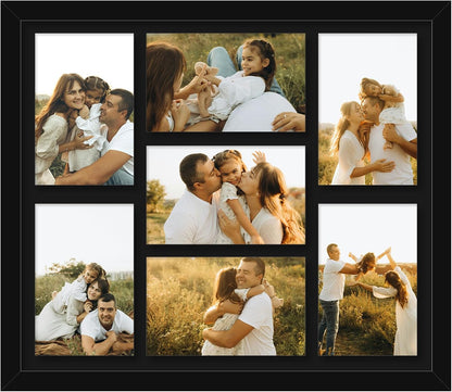 4X6 Picture Frame Collage for Wall, Display 7 Pcs 4X6 Photos with Mat or 12X14 without Mat, 7 Opening Photo Frame for 4 X 6 Pictures with Shatter Resistant Plexiglass, Black Mat, Black1