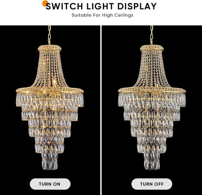 Gold Crystal Chandeliers 13 Lights Luxury Modern Chandelier for High Ceilings Large Pendant Light Fixture Foyer Staircase Hallway Entryway Living Room Hall Lobby 40" H X 21.7" D6