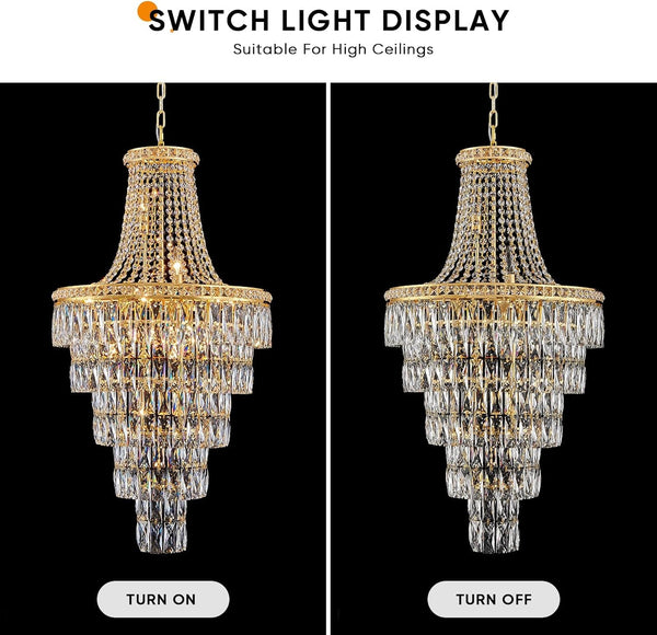 Gold Crystal Chandeliers 13 Lights Luxury Modern Chandelier for High Ceilings Large Pendant Light Fixture Foyer Staircase Hallway Entryway Living Room Hall Lobby 40" H X 21.7" D6