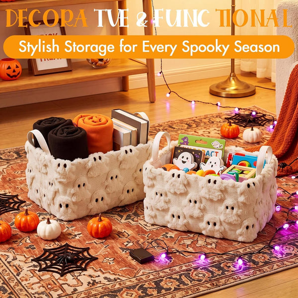 2 Halloween Ghost Storage Basket with Handle, Beige Ghost Decor5