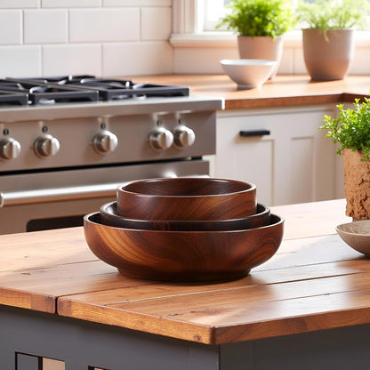 Wooden Salad Bowls Set, Pack of 4 Handmade Mixing Bowls for Home and Kitchen - Versatile Fruit Bowl and Salad Bowl Collection, Elegant Craftsmanship for Dining & Entertaining5