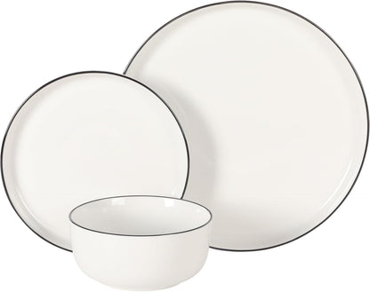 Oslo 12-Piece Porcelain Dinnerware Set – Dinner Plates, Salad Plates & Bowls, Classic White with Black Rim Everyday Dish Set for Home, Kitchen, Microwave & Dishwasher Safe7