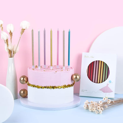 Pink Long Thin Metallic Birthday Candles, Cake Candles, Birthday Parties, Wedding Decorations, Party Candles6