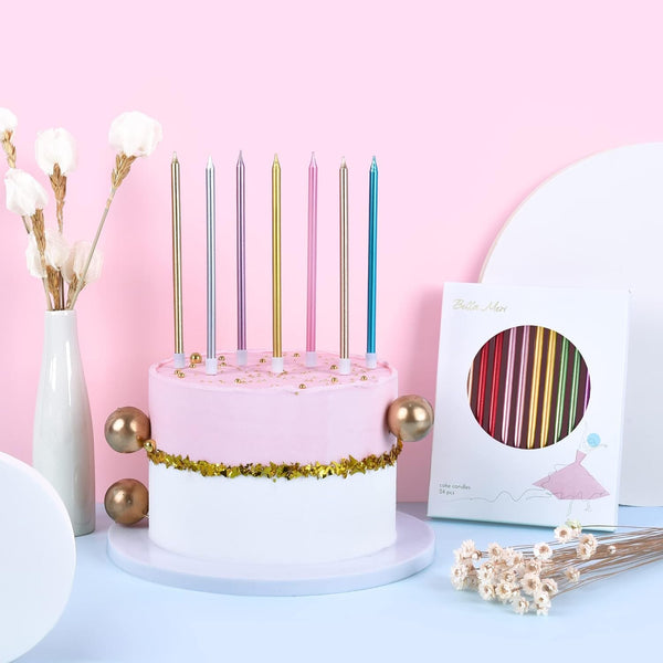 Pink Long Thin Metallic Birthday Candles, Cake Candles, Birthday Parties, Wedding Decorations, Party Candles6
