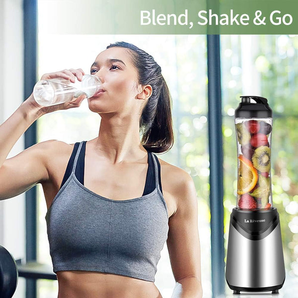Smoothies Blender Personal Size 300 Watts with 18 Oz Bpa-Free Portable Travel Sports Bottle, Silver5