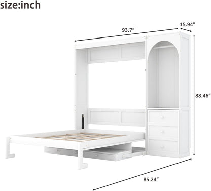 Murphy Bed Queen Size,Murphy Bed with Stoarge Shelf,White2
