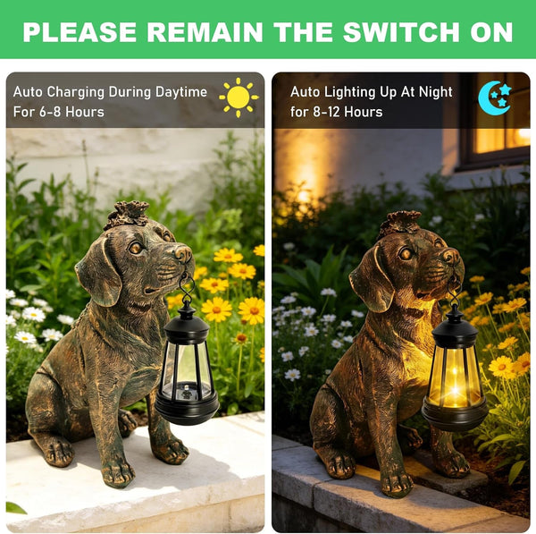 Garden Statue Dog Figurine Decor with Solar Lights 11In Outdoor Decoration4