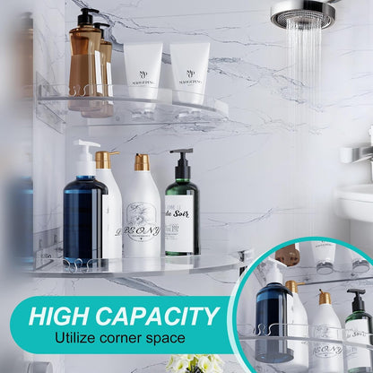 Acrylic Corner Shower Shelves, Adhesive Shower Caddy Organizer for Bathroom Storage Home Decor, Clear Rustproof No Drilling Wall Shelf, 2-Pack2